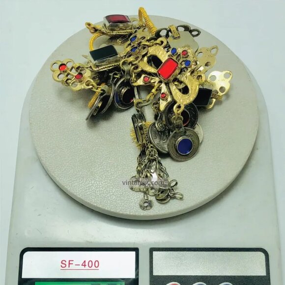 Tribal Necklace with Colorful Stones, Gypsy Belly Dance Necklace, Afghan Kuchi - Picture 8 of 9